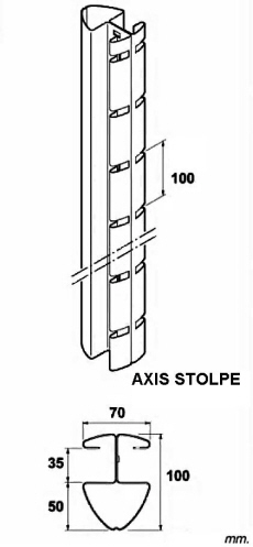 Axis standard 100mm hegnsstolpe. HegnsStolpen er 2delt, samles m. bolte og topbeslag samt nedstbning. Efter nedstbning kan hegnsstolpe og hegnsmoduler ikke adskilles.