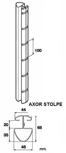 Axor 68mm hegnsstolpe. HegnsStolpen er 2delt, samles m. bolte og topbeslag samt nedstbning. Efter nedstbning kan hegnsstolpe og hegnsmoduler ikke adskilles.